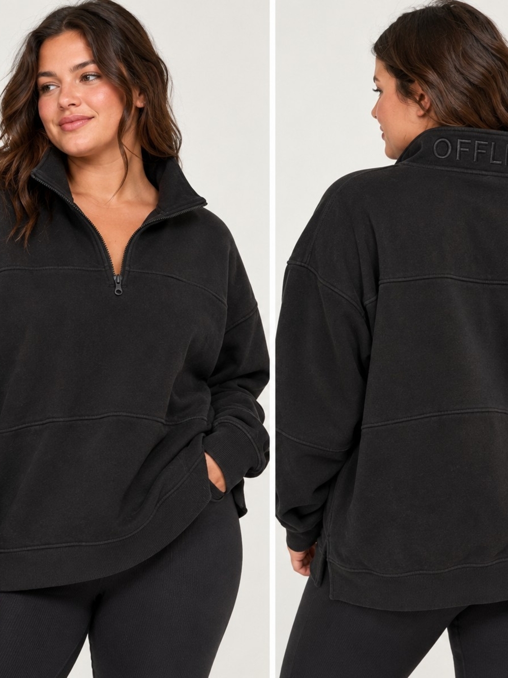 OFFLINE by Aerie Womens XXL Black Oversized Quarter Zip Fleece Sweatshirt